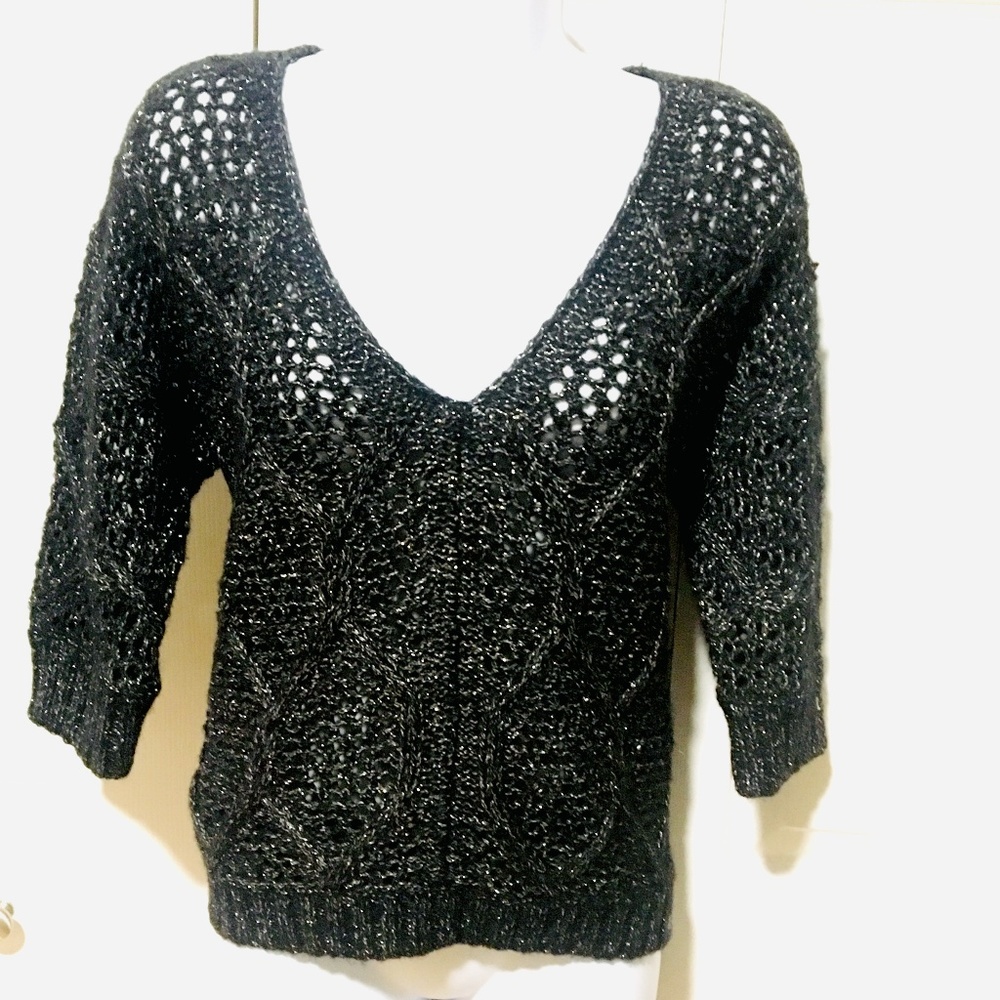 NWOT 0 degrees C Deep V-neck Black Knit Sweater